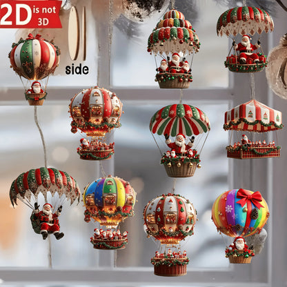 Christmas Wooden Air Balloon Ornaments – 10 Pcs Santa Claus Tree Pendants