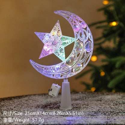 LED Moon & Star Christmas Tree Topper Light – Warm White Glow
