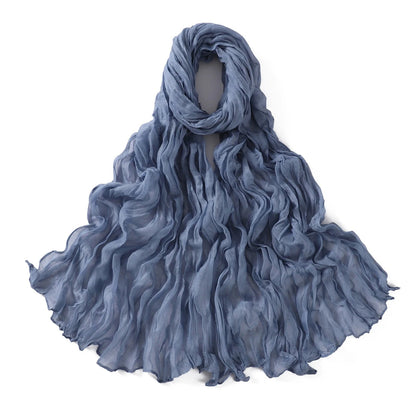 Women's Crinkle Cotton Voile Scarf – Lightweight Solid Color Shawl