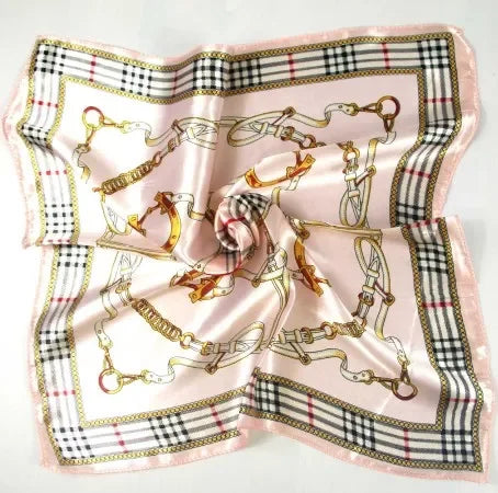 Women's Printed Square Head Scarf – 50x50cm Silk-Feel Kerchief