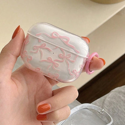 Pink Bow Clear AirPods Case with Ring Clip