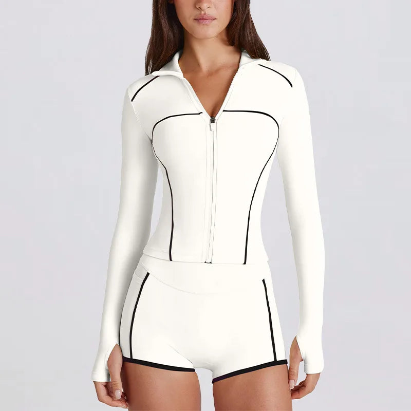 Women's Long Sleeve Zip-Up Yoga Jacket – Slim Fit Athletic Top