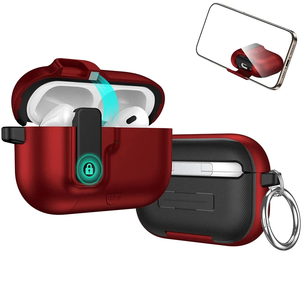 AirPods Case with Auto Lock, Kickstand & Keychain Ring – Protective Cover