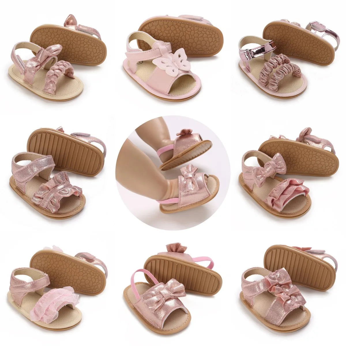 Baby Girl Pink Bow Sandals – Soft Sole Anti-Slip (0-18 Months)