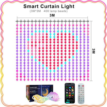 Smart LED Curtain Lights – App Control, Music Sync, DIY Pattern, IP65 Waterproof