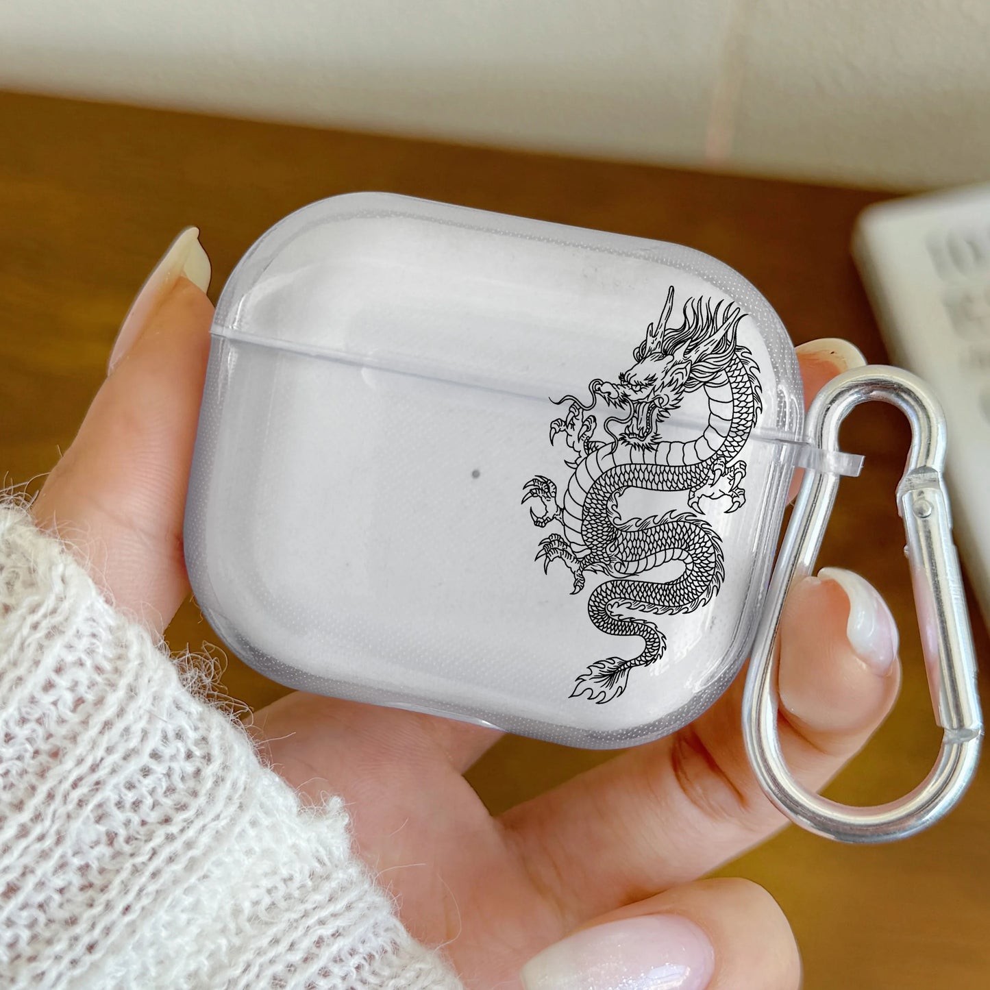 Dragon AirPods Case – Clear Protective Cover with Carabiner Clip