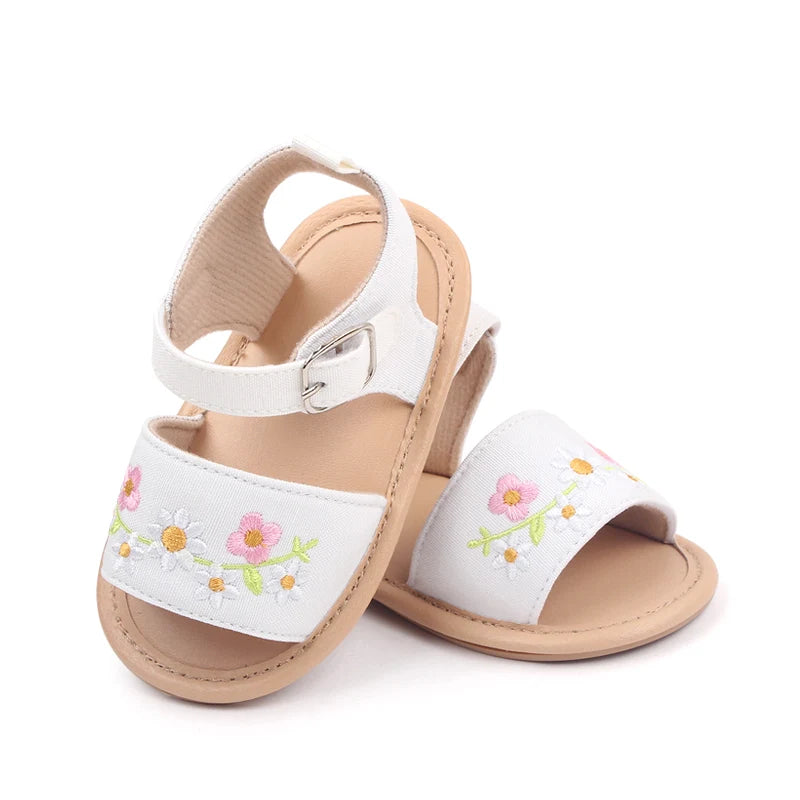 Baby Girl Embroidery Flower Sandals – Soft Sole 0–18 Months
