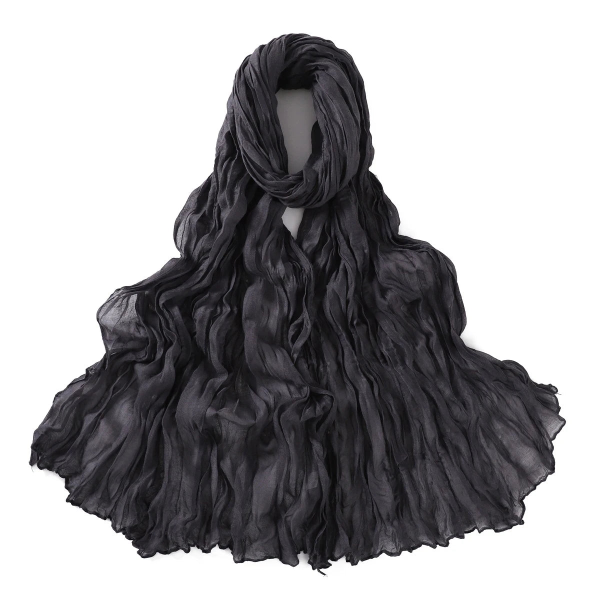 Women's Crinkle Cotton Voile Scarf – Lightweight Solid Color Shawl