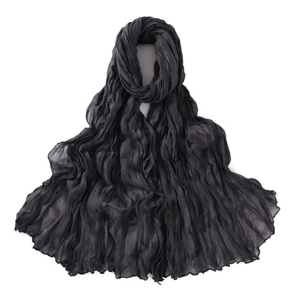 Women's Crinkle Cotton Voile Scarf – Lightweight Solid Color Shawl