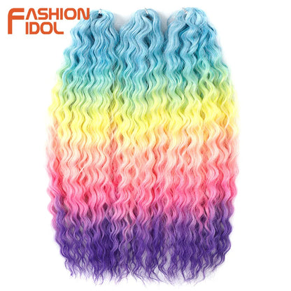 24 Inch Water Wave Crochet Braiding Hair – Synthetic Twist Curly Ombre Extensions
