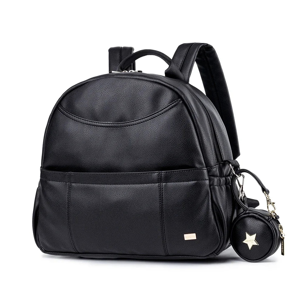 PU Leather Diaper Backpack – Large Capacity Waterproof Mom Bag