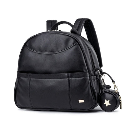 PU Leather Diaper Backpack – Large Capacity Waterproof Mom Bag