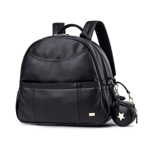 PU Leather Diaper Backpack – Large Capacity Waterproof Mom Bag