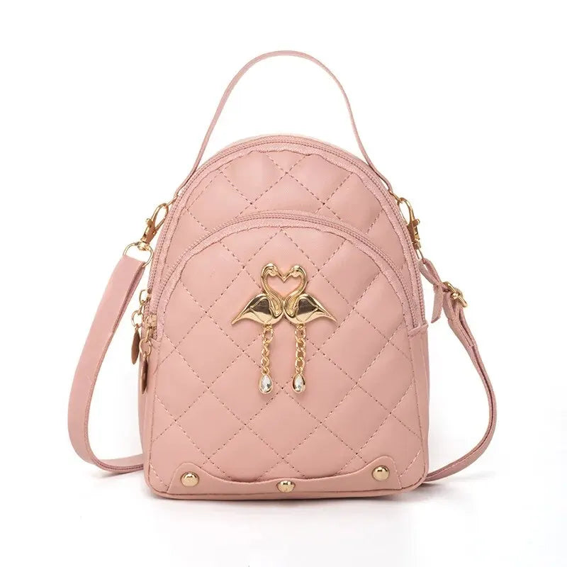 Mini Quilted Crossbody Bag for Women with Swan Charm