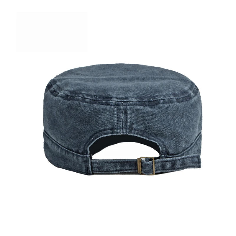 Military Flat Top Cap – Washed Cotton Army Hat for Men & Women