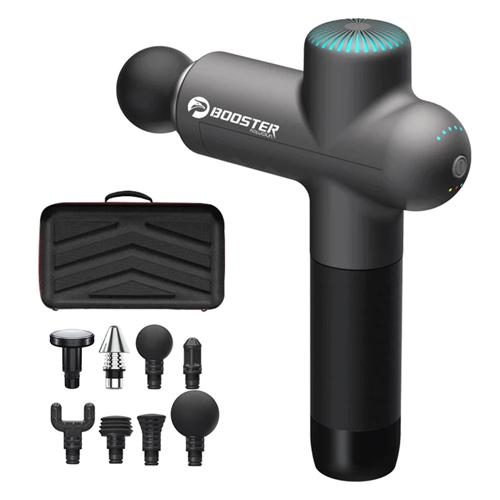 Booster Massage Gun – Deep Tissue Fascia Gun with 8 Heads
