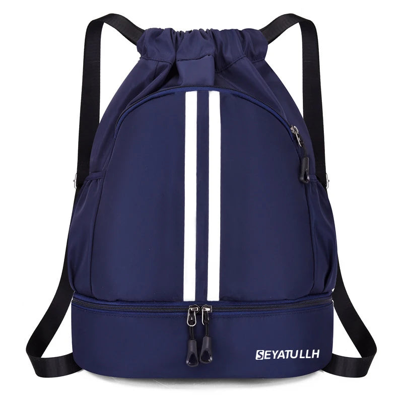 Sports Drawstring Backpack with Shoe Compartment – Waterproof Gym Bag