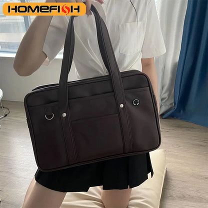 Japanese PU Leather School Bag – Large Capacity Waterproof Handbag