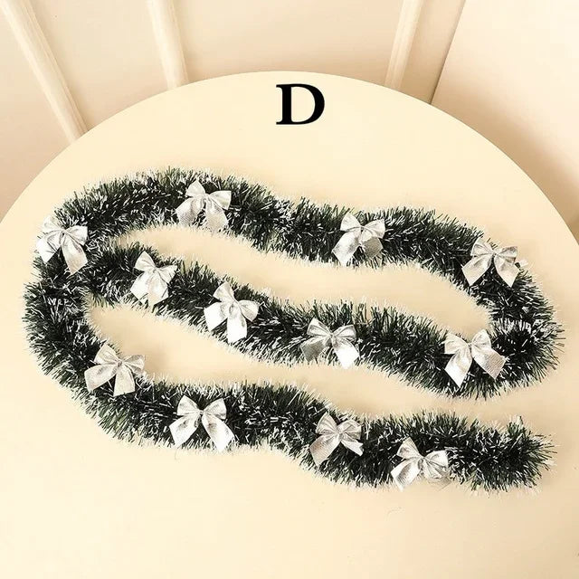 Christmas Tinsel Garland with Bows – 2m Ribbon Decoration