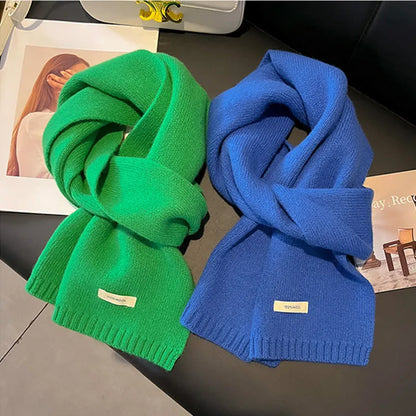 100% Wool Knitted Scarf – Women's Thick Solid Color Winter Shawl