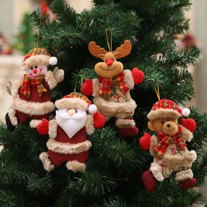 Christmas Plush Doll Ornaments 4-Piece Set - Santa, Snowman, Reindeer & Bear