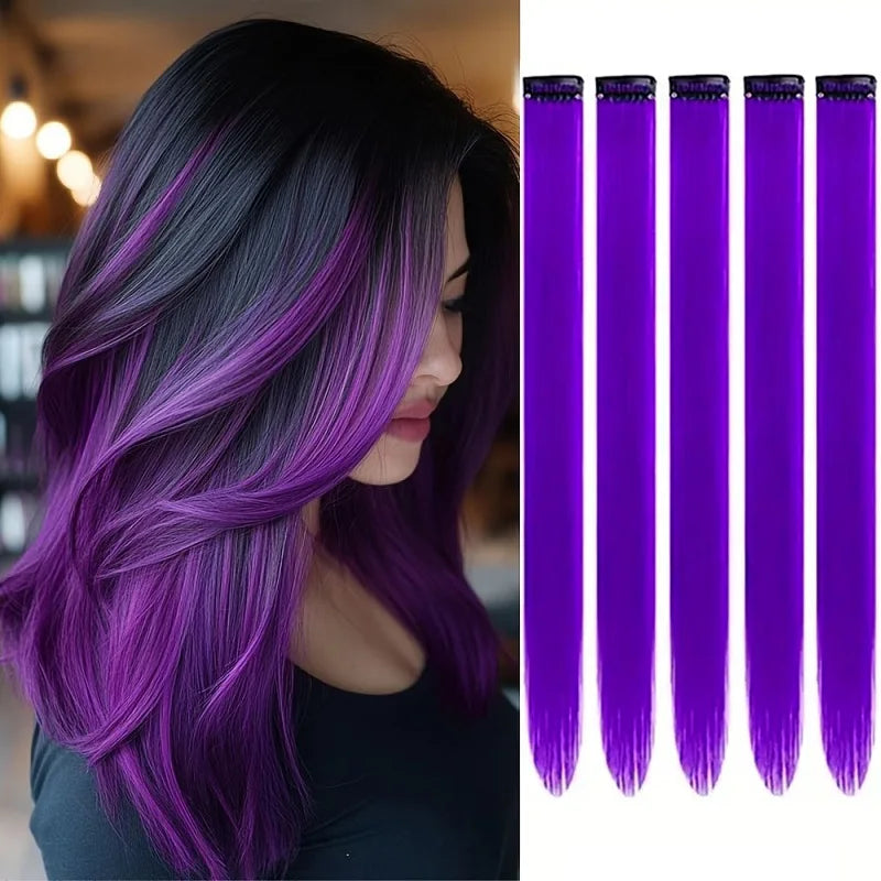 Colorful Clip-In Hair Extensions 5pcs Straight Synthetic 20 Inch