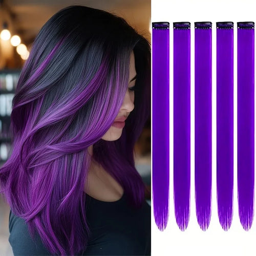 Colorful Clip-In Hair Extensions 5pcs Straight Synthetic 20 Inch
