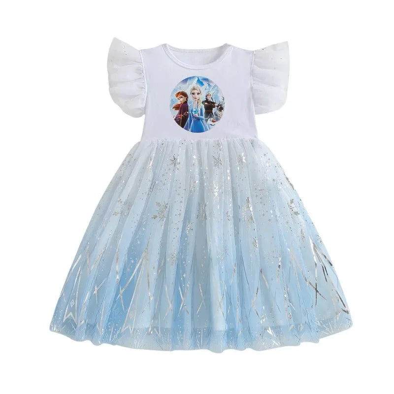 Frozen Elsa & Anna Girls Dress with Tulle Skirt