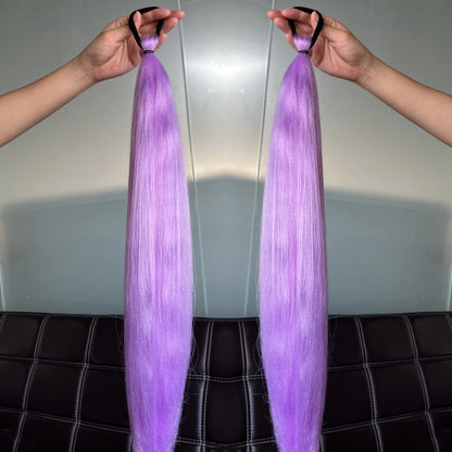 Synthetic Ponytail Hair Extension 2pcs – Long Straight, Colorful, Braiding Hairpiece with Rubber Band