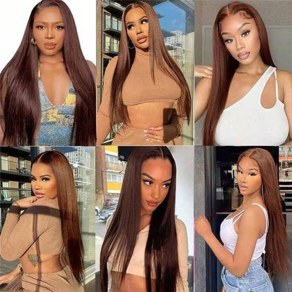 Chocolate Brown Bone Straight Lace Front Wig – Human Hair