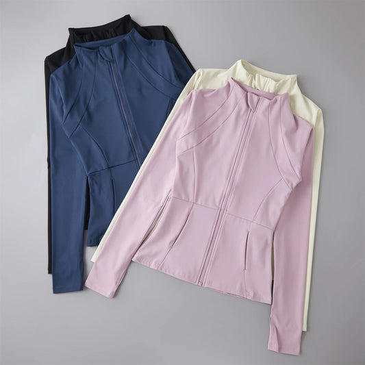 Women's Zip-Up Athletic Jacket – Slim Fit Running Sports Coat