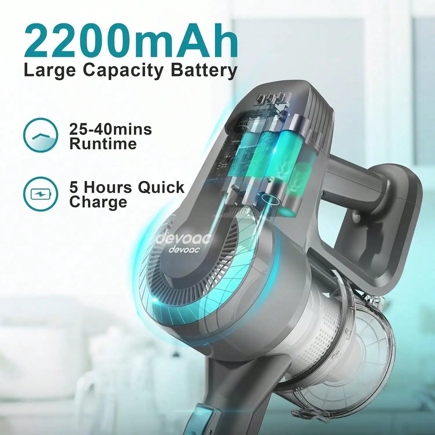Cordless Vacuum Cleaner 40KPa – Powerful Stick Vacuum for Hard Floors, Carpet & Pet Hair