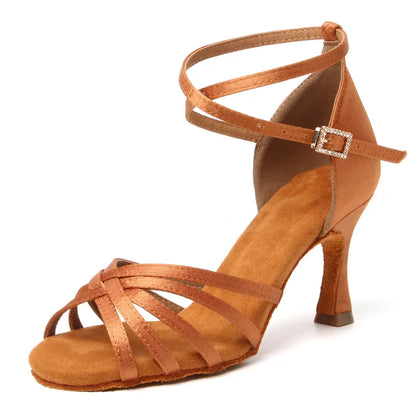 Women's Latin Dance Shoes with Suede Sole & Cuban Heel