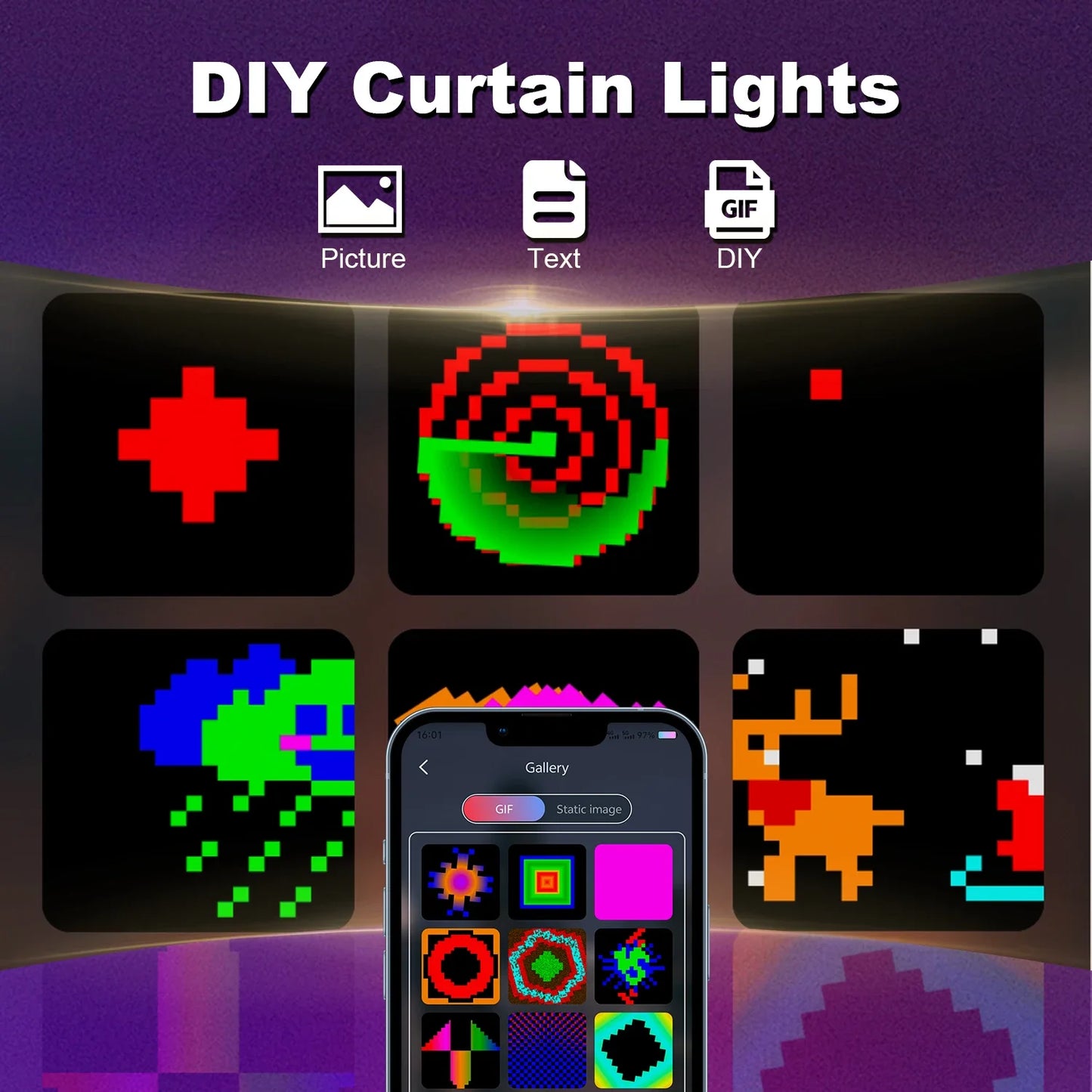 Smart LED Curtain Lights – 400 LEDs, App & Remote Control, Music Sync