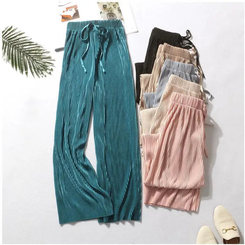 Wide Leg Pants for Women – Pleated Ice Silk Elastic Waist