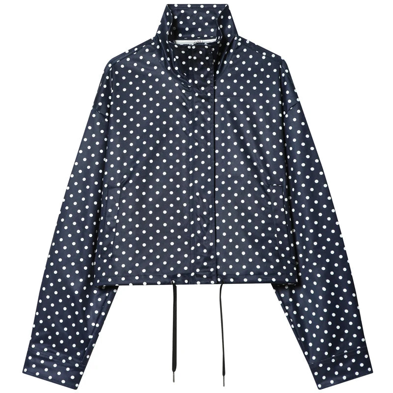 Women's Polka Dot Bomber Jacket – Oversized Zip-Up Outerwear