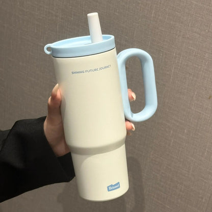 Vacuum Insulated Travel Tumbler with Straw & Handle 25.4oz