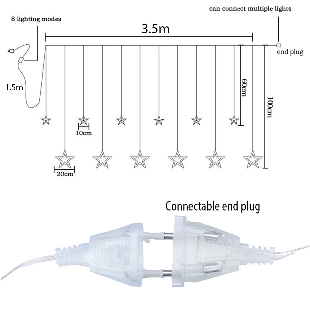 Star Curtain LED String Fairy Lights – 138 LEDs, 3.5M