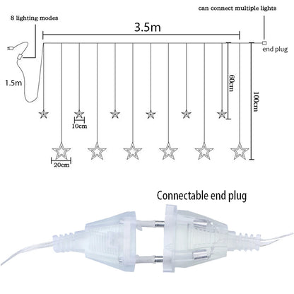 Star Curtain LED String Fairy Lights – 138 LEDs, 3.5M