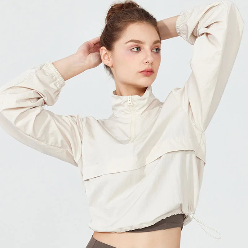 Women's Long Sleeve Athletic Pullover Jacket – Fitted Running Top