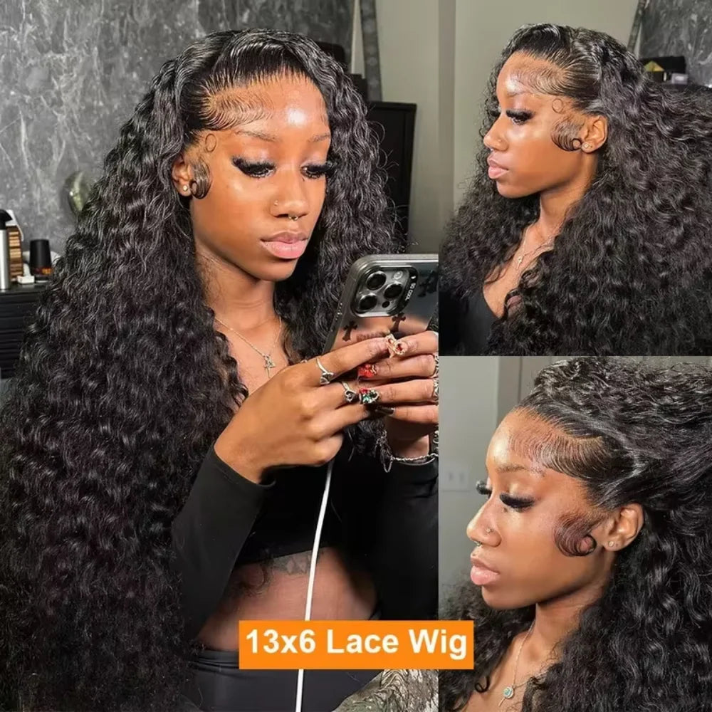 13x6 Deep Wave Human Hair Lace Front Wig – Extra Long 16–42"
