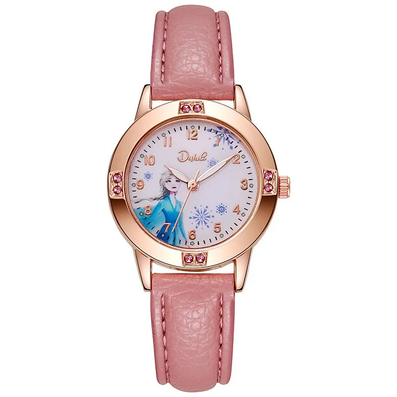 Cartoon Princess Kids Watch – Quartz PU Leather Strap