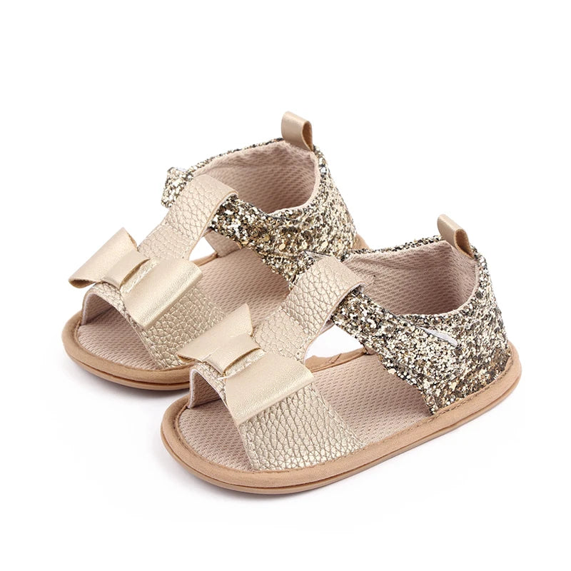 Baby Girl Glitter Bowknot Sandals – Anti-Slip Soft PU 0–18 Months