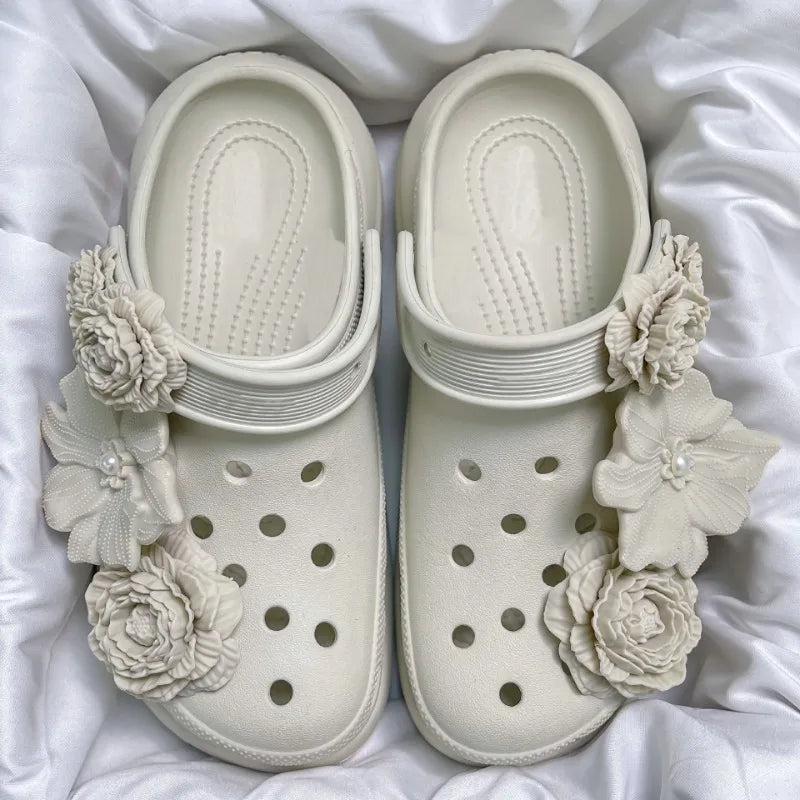 3D White Flower Shoe Charms Set