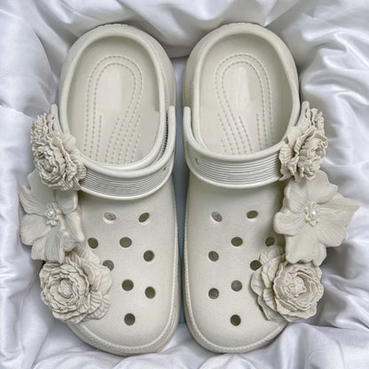 3D White Flower Shoe Charms Set