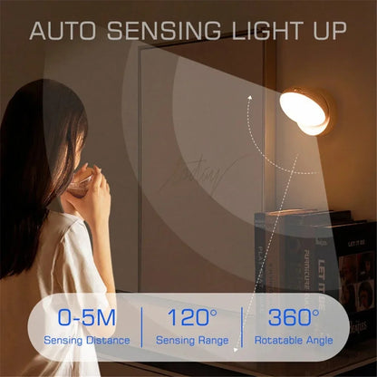 Motion Sensor Round LED Night Light – USB Rechargeable, Energy Saving