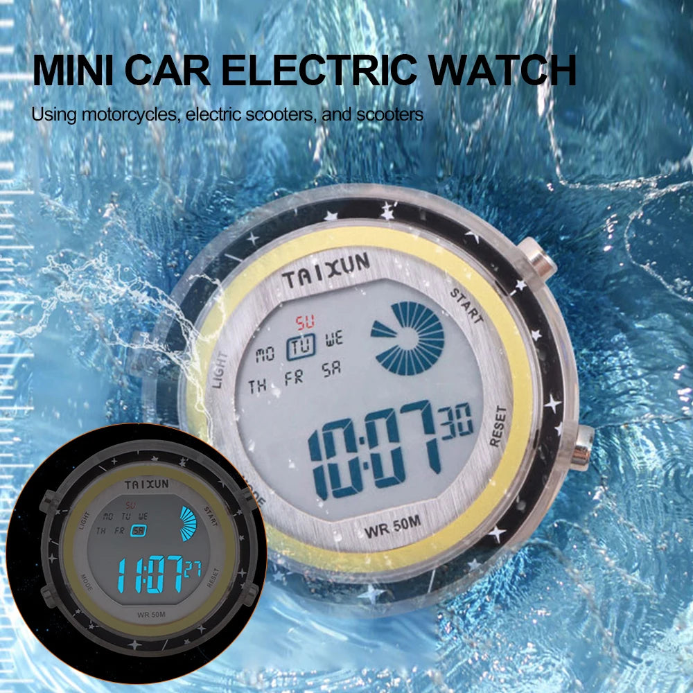 Waterproof Motorcycle Digital Clock – Stick-On Dashboard Watch
