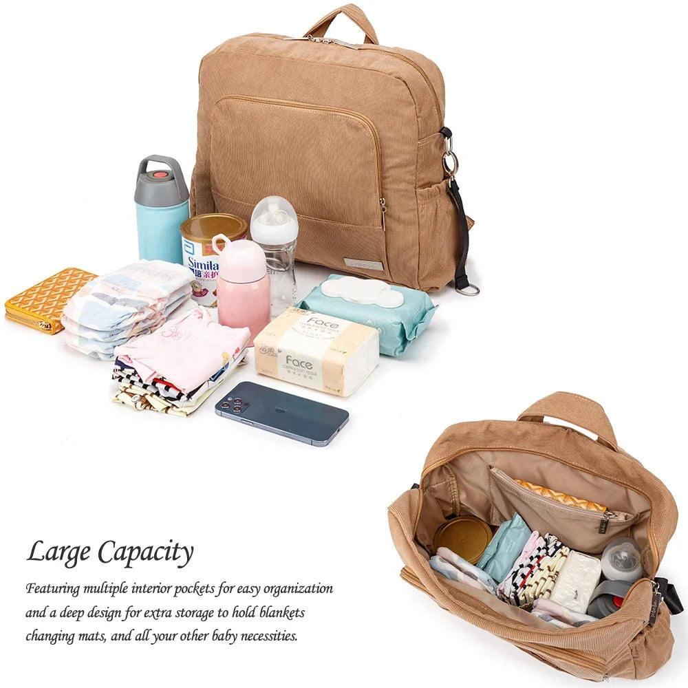 Diaper Backpack Large Capacity Corduroy Mom Bag