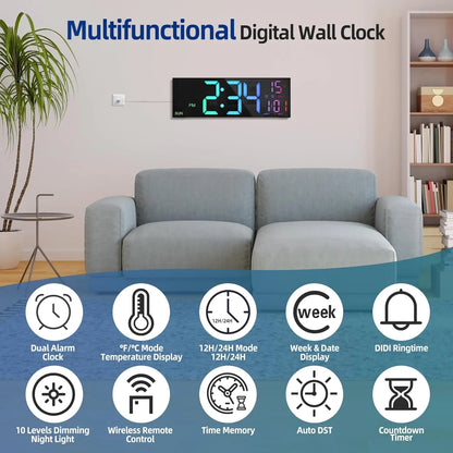 Large LED Digital Wall Clock with Remote Control