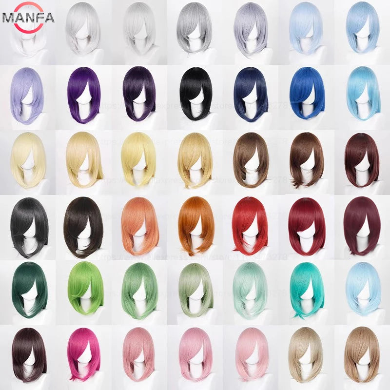 Anime Cosplay Bob Wig with Bangs – 40cm Heat Resistant, 54 Colors